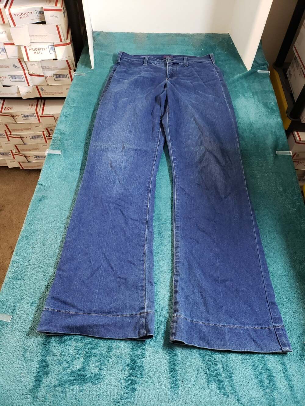 NYDJ Jeans Size 4 Womens Blue Stretch Pants Mid Rise Teresa Trouser Wide Leg